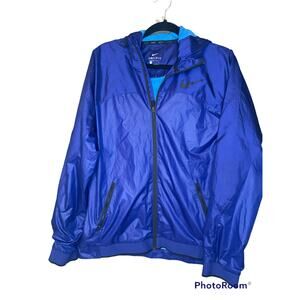 Nike Retro Cobalt Blue Dry Fit Long Sleeve Hooded Zip Up Windbreaker Size M